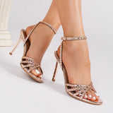 High-Heel-Sandaletten Damen mit Strass – Amara von Talaine, seitliche Ansicht des schlanken Absatzes