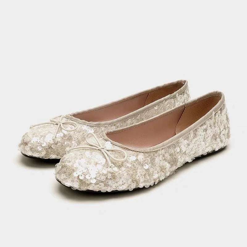 Veloura Pailletten-Ballerinas Schwarz – Rückansicht mit Schleifen-Detail