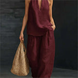 Zweiteiliges Leinen-Set Damen Neckholder-Top und Hose – Marisol von Talaine, Vorderansicht