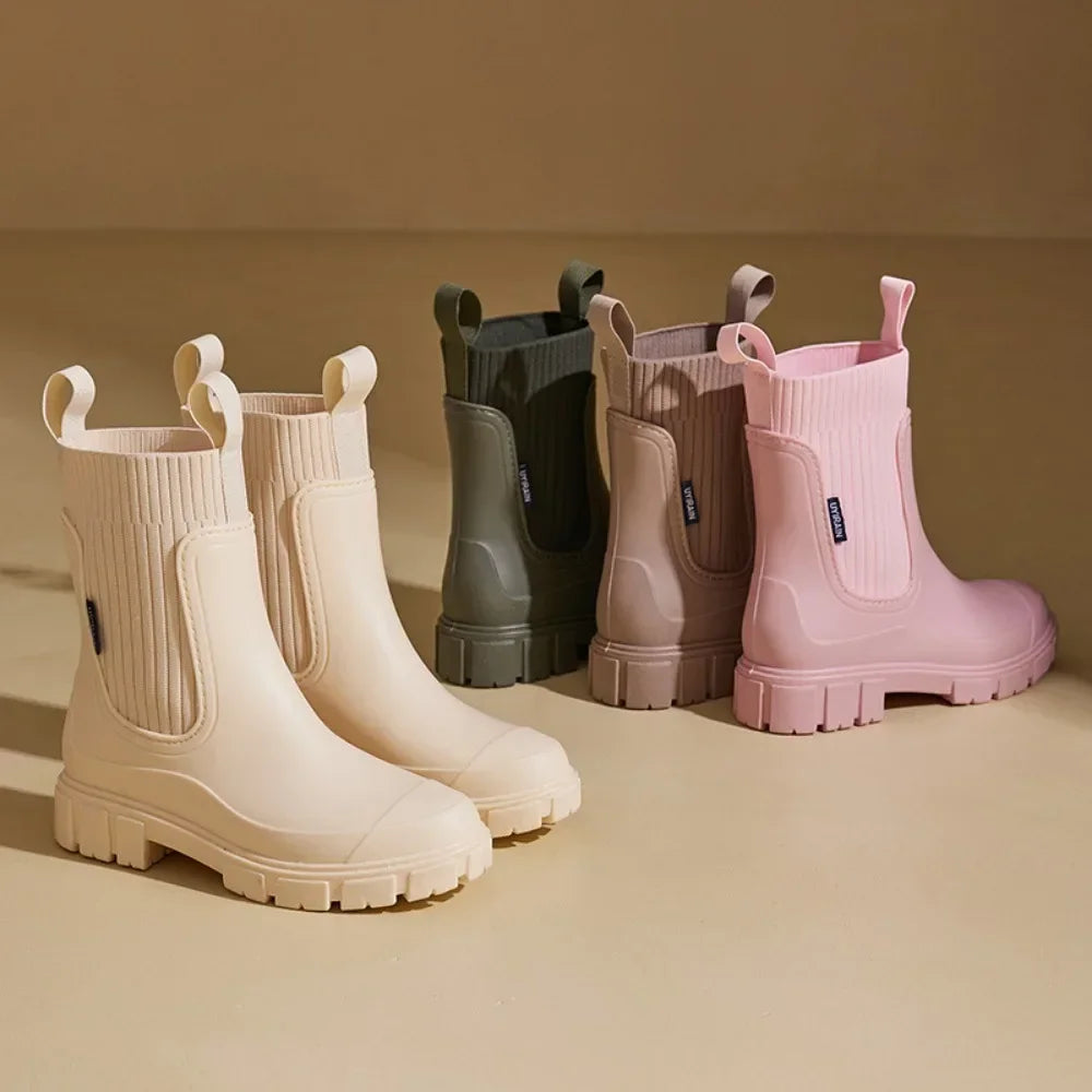 Damen Chelsea Regenstiefel wasserdicht rosa – Regenliebe Chelsea