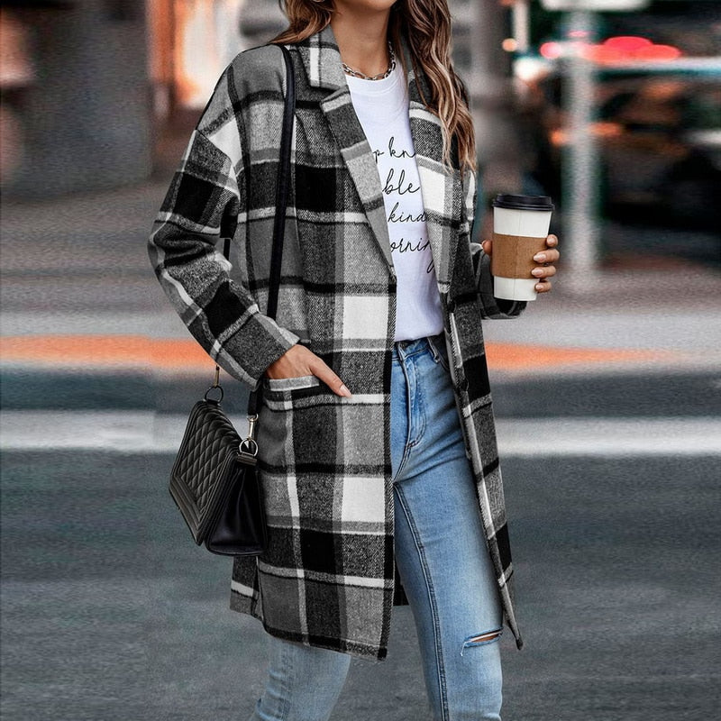 BethanysJacket karierte Übergangsjacke Damen schwarz Karo Muster