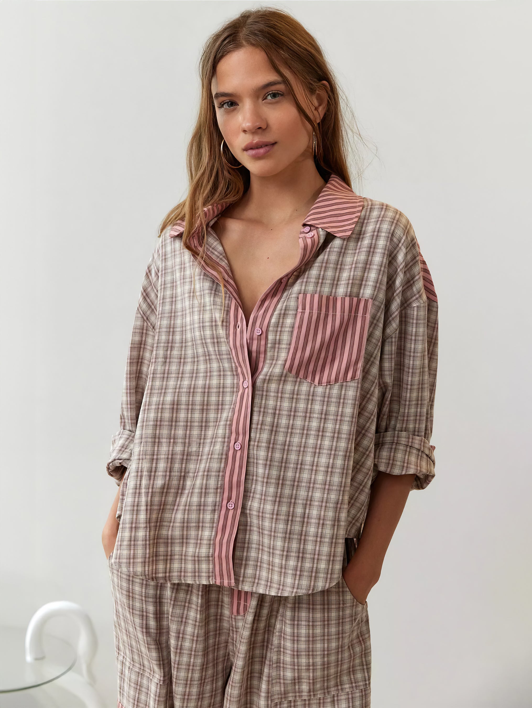 Eloria Pyjama-Set | Gestreifte & Karierte Nachtwäsche mit Bluse