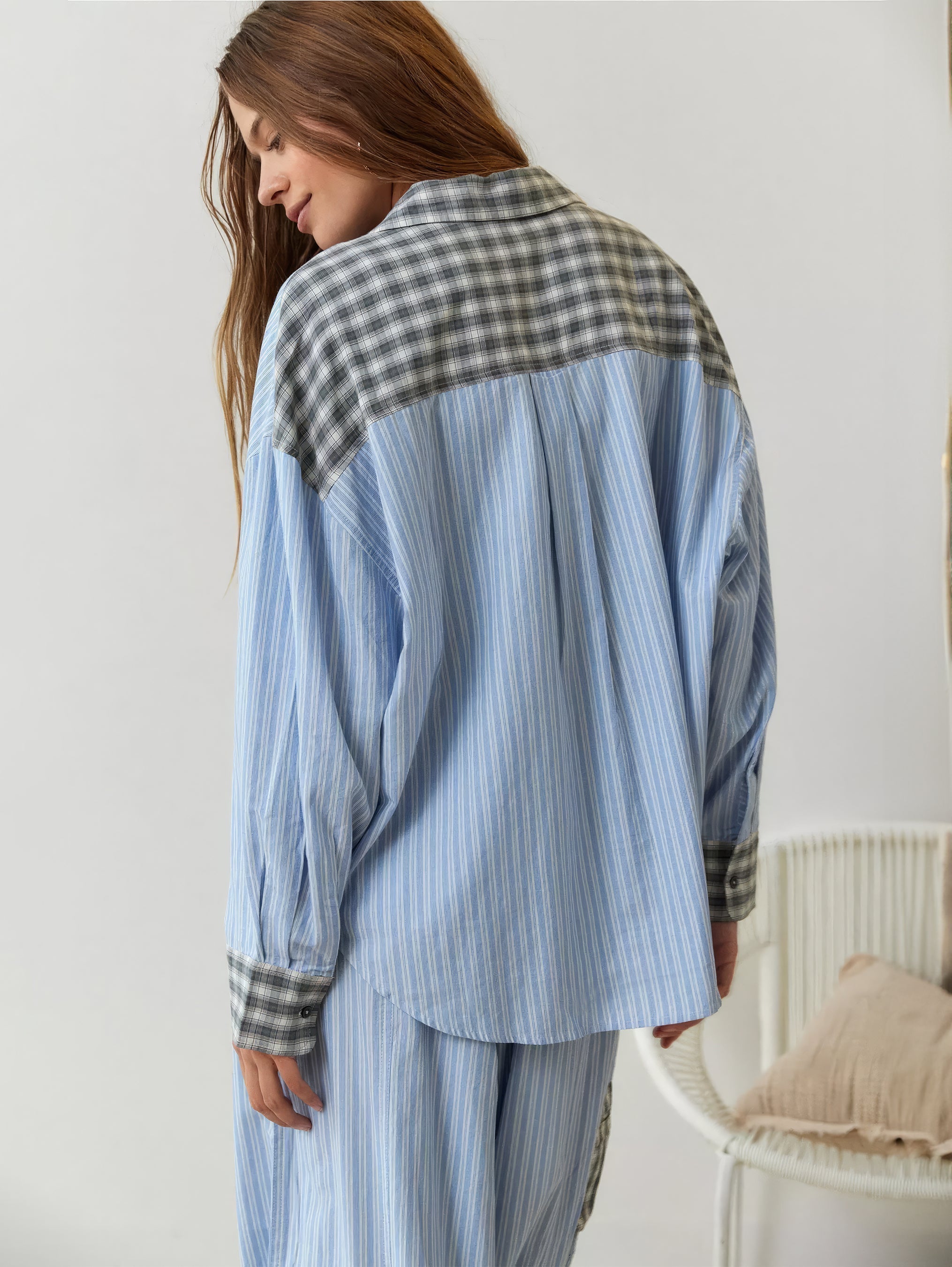 Eloria Pyjama-Set | Gestreifte & Karierte Nachtwäsche mit Bluse