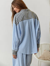 Eloria Pyjama-Set | Gestreifte & Karierte Nachtwäsche mit Bluse