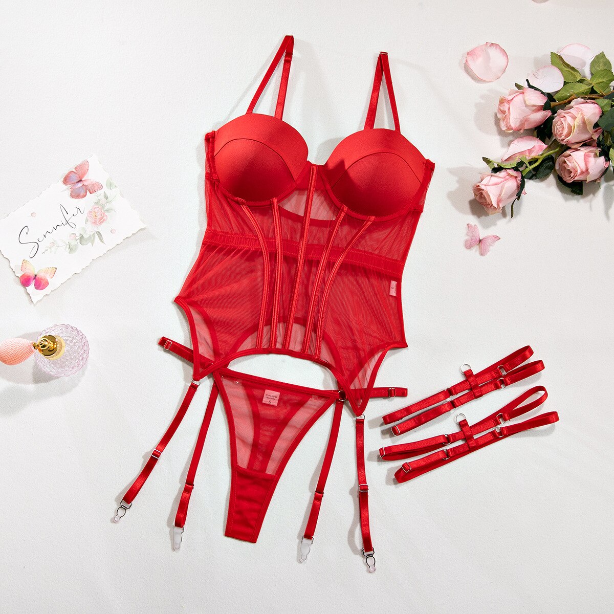 Detailansicht Amber Rotes Dessous-Bustier
