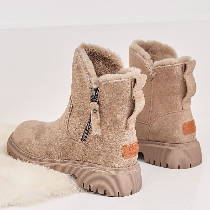 beige stiefeletten damen mit fellfutter und chunky sohle