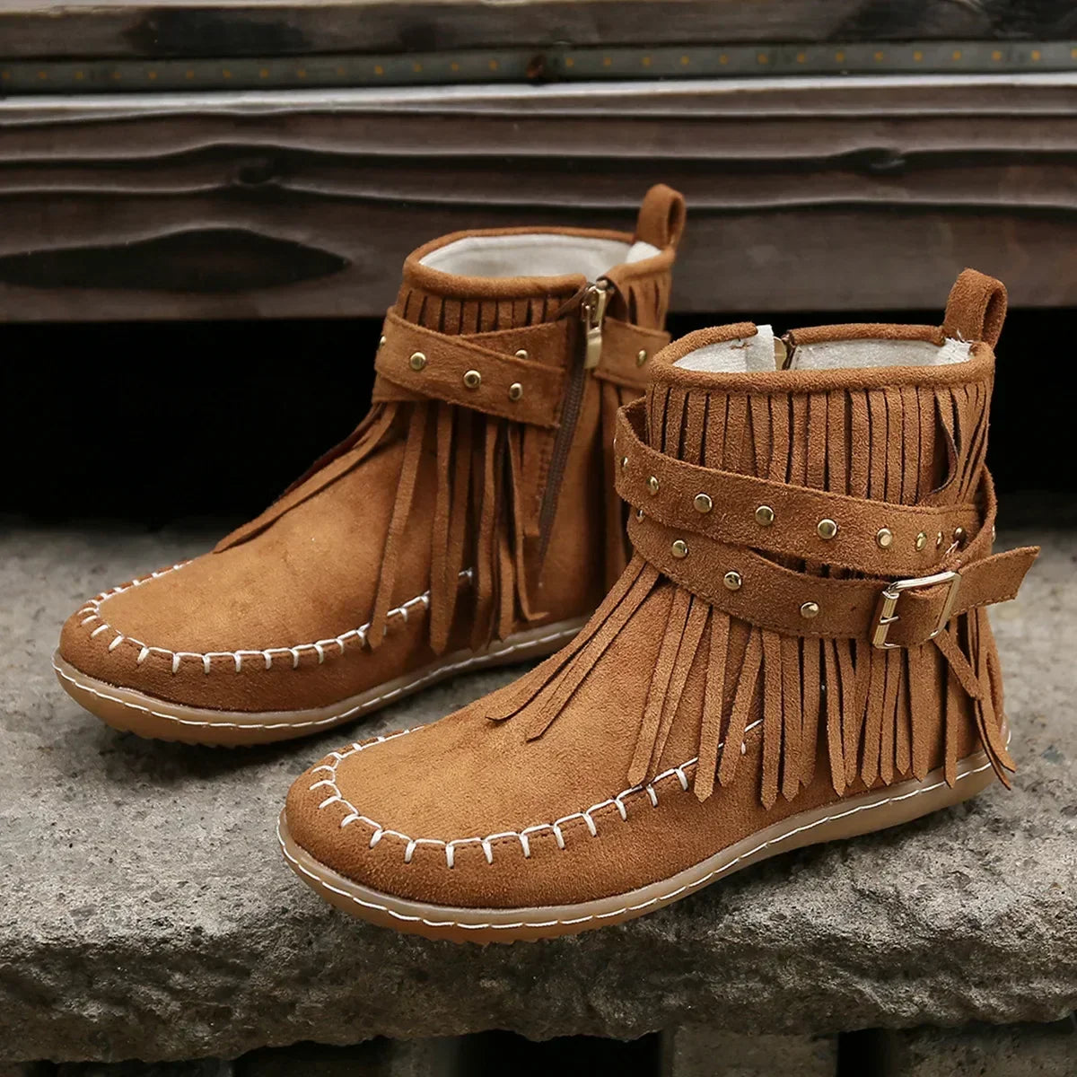 Wildaura Boots | Damen-Stiefeletten mit Fransen & Nieten