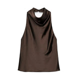 Satin Neckholder-Top Damen Braun mit offenem Rücken – Lacey von Talaine, Farbansicht Braun