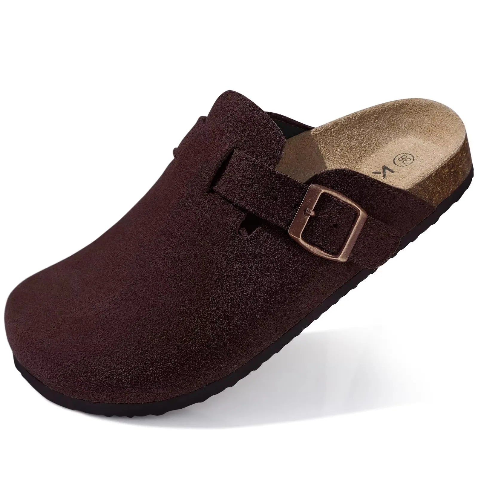 Comfort Clogs Damen Espresso aus Wildleder mit Kork-Fußbett – Mavira von Talaine, Detailansicht