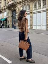 Veloria Vegan Suede Jacke | Damen Herbstjacke mit Taillengürtel & Schulterdetails