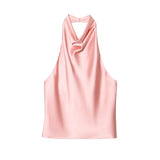 Satin Neckholder-Top Damen Rosa mit offenem Rücken – Lacey von Talaine, Farbansicht Rosa