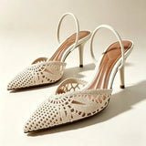 Veloura Gehäkelte Slingback-Heels Creme – weitere Detailansicht der Cut-Outs