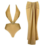 Badeanzug Damen Gold Glitzer Set – Seraya von Talaine, Sommerstyle am Pool