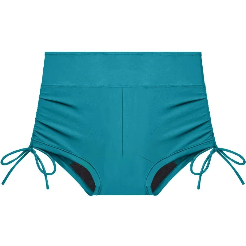 Perioden-Schwimmshorts Damen Blaugrau auslaufsicher – Nimira Swim von Talaine, High-Waist Modell