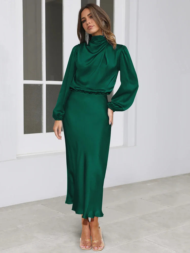Kleid Damen Satin-Abendkleid Maxi festlich – Elowen von Talaine, fließender Fall