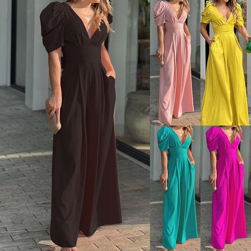 Marlowe Wide-Leg Jumpsuit Damen mit hoher Taille – eleganter Kurzarm-Einteiler von Talaine