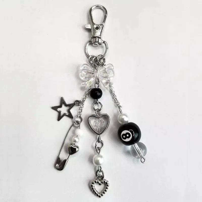 LuckyCharm Schlüsselanhänger Schwarz-Weiß mit Charms