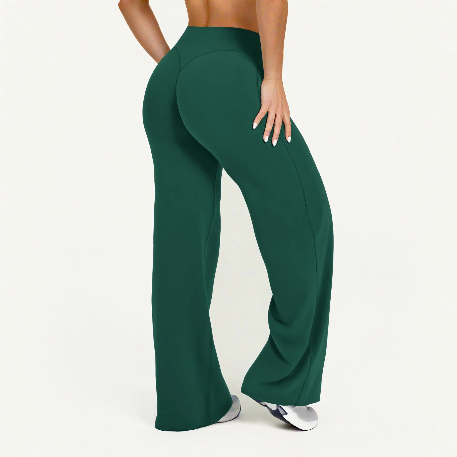 Yoga-Hose Damen Waldgrün High Waist Flared mit weitem Bein – Livia von Talaine, Farbansicht Waldgrün
