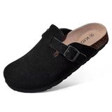Comfort Clogs Damen Schwarz aus Wildleder mit Kork-Fußbett – Mavira von Talaine, Vorderansicht