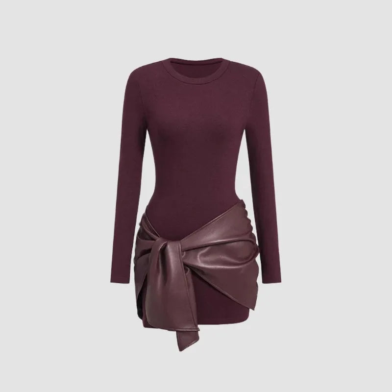 Narelle Kleid Damen in Weinrot mit veganem Leder-Detail