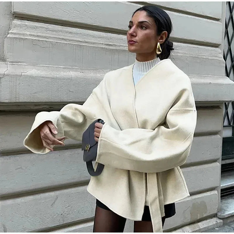 Wolljacke Damen elegant beige für Büro & City