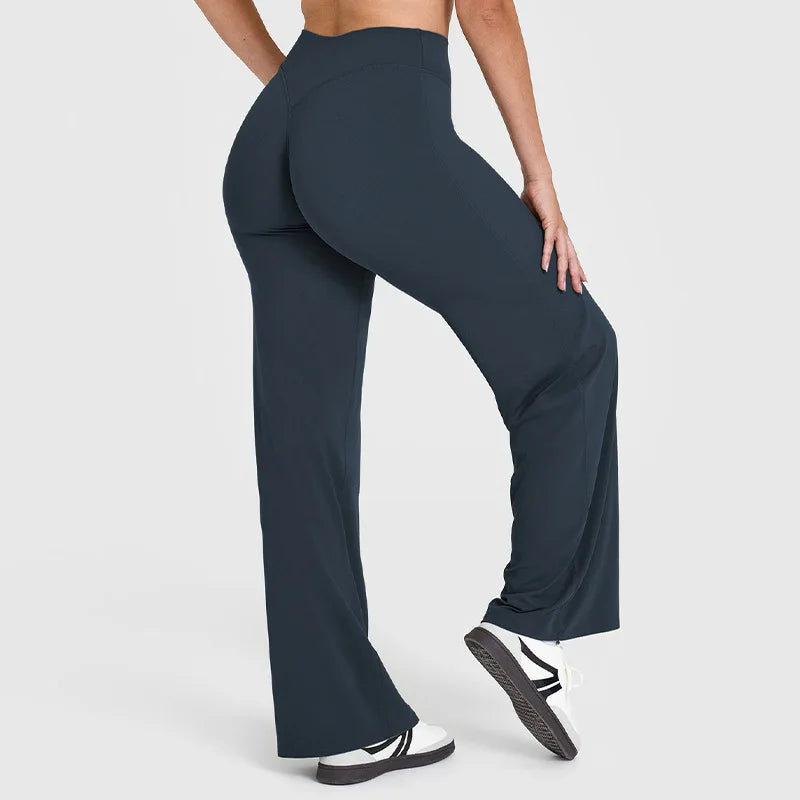 Yoga-Hose Damen Blaubeere High Waist Flared mit weitem Bein – Livia von Talaine, Farbansicht Blaubeere