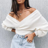Weißer Off-Shoulder Strickpullover mit Ballonärmeln