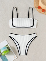 Bikini Damen Weiß mit schwarzen Biesen – Elverra von Talaine, chic-eleganter Look