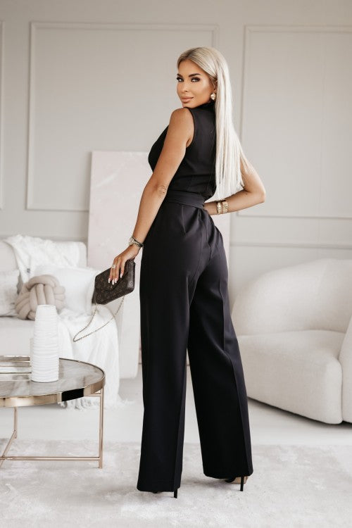 Giuliana Jumpsuit in Schwarz – Stilvoller Damen Overall mit Bindegürtel
