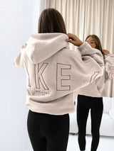 Oversize Teddy Hoodie Damen Beige Loose Fit
