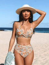 Bikini Damen Beige High-Waist mit gekreuztem Top – Kalaya von Talaine, Frontansicht
