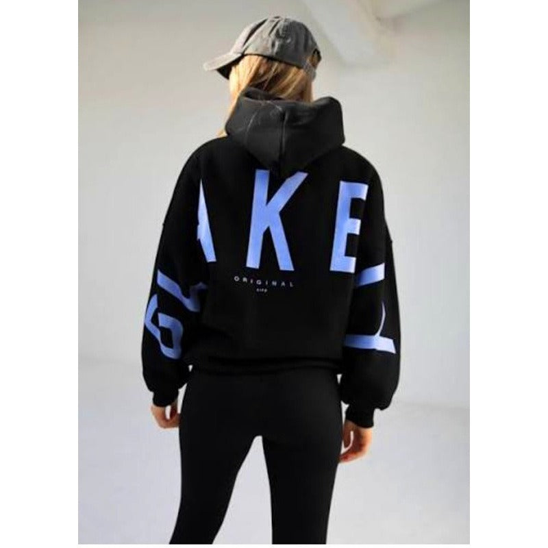Blayen Oversized Sweatshirt Damen Schwarz mit großem Hellblauem Backprint – Talaine