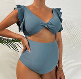 Umstandsbadeanzug Damen Grau – Maréna von Talaine, Rüschenärmel und Babymoon-Look