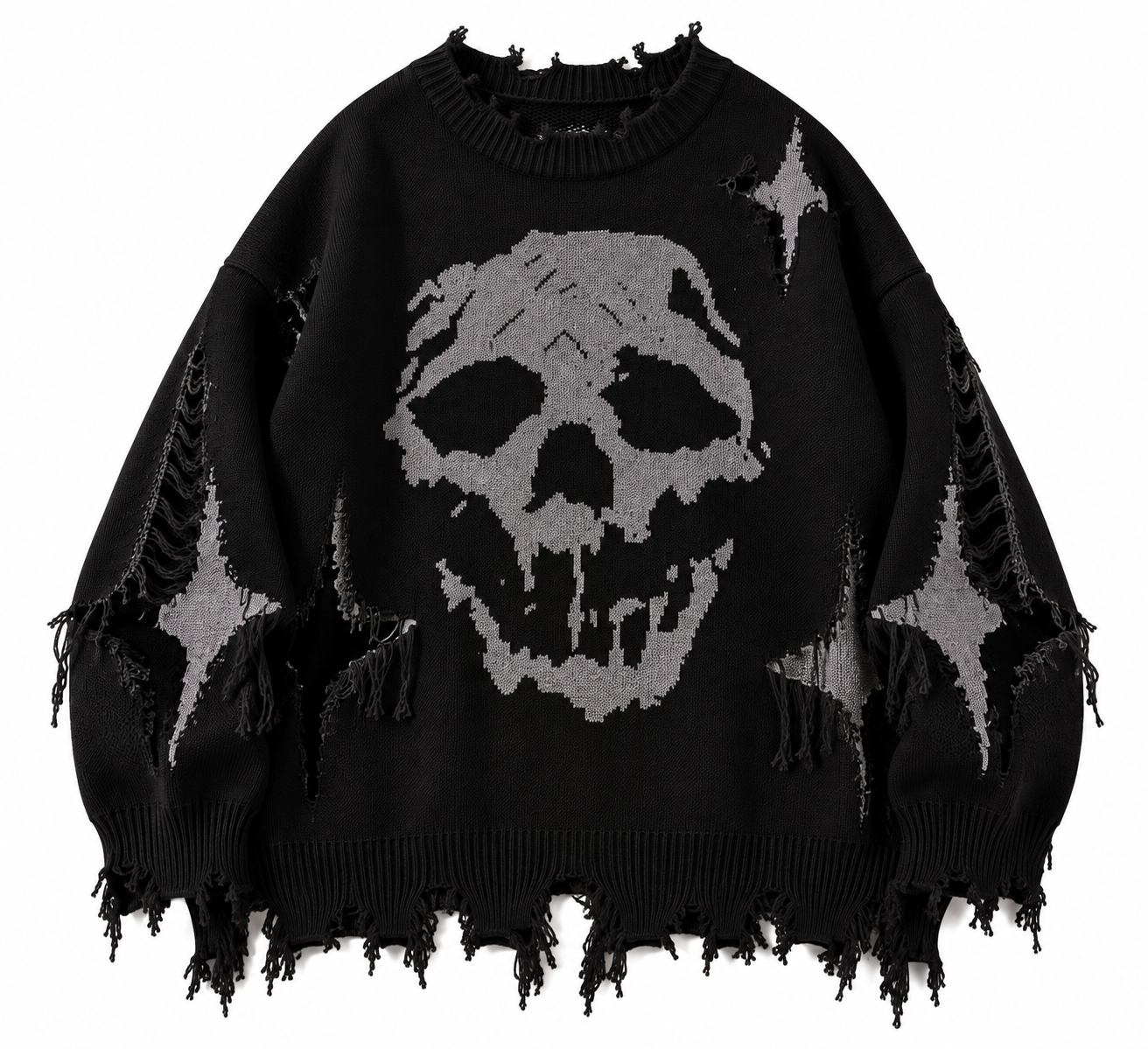 Schwarzer Skull-Pullover mit Grunge-Totenkopf