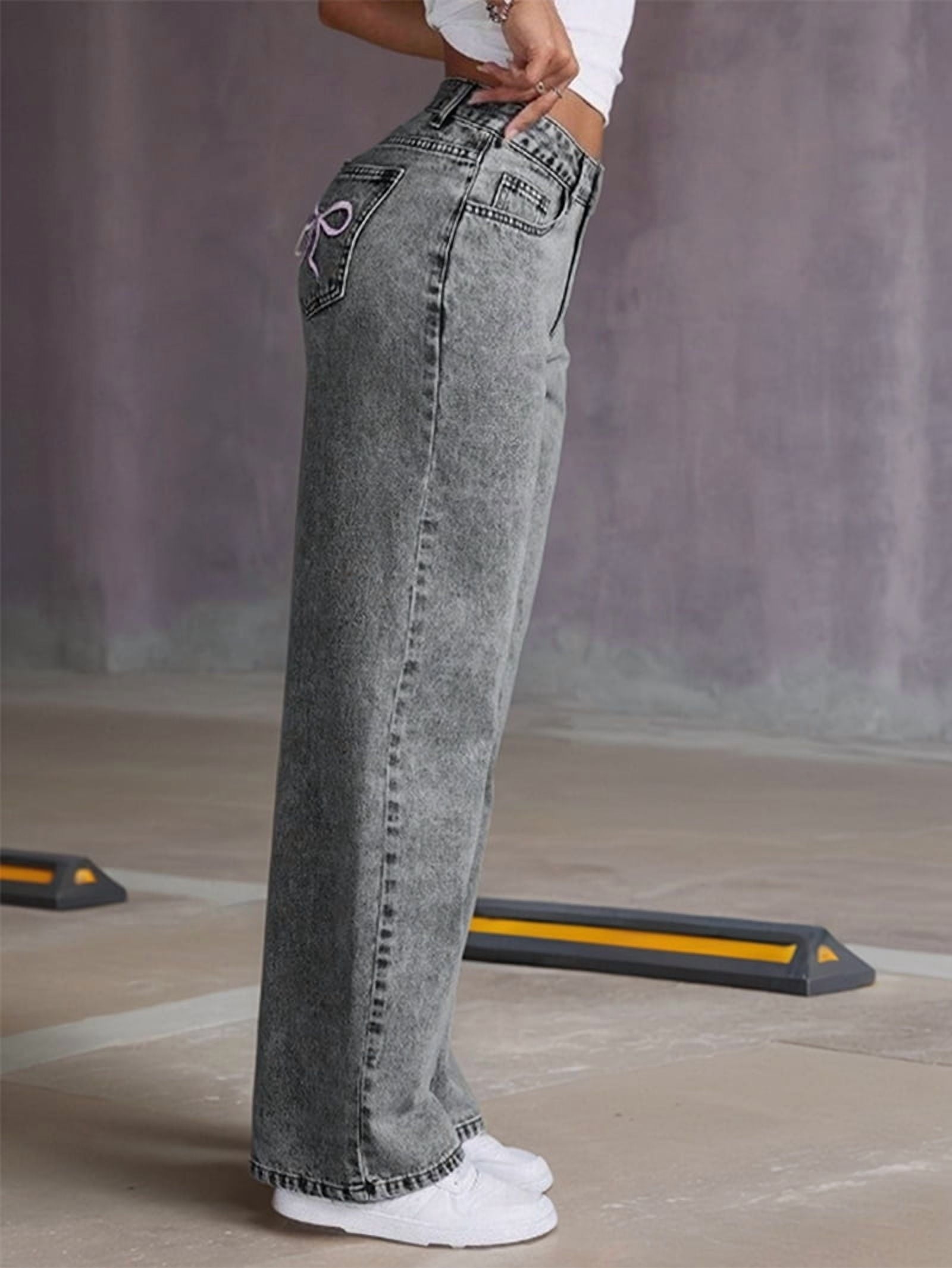 Rosélune Wide Leg Jeans | High Waist Damenjeans mit Schleifendetail