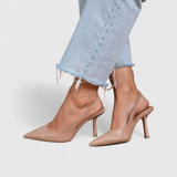 Velmira Slingback-Pumps in Nude Leder – Detailansicht mit spitzer Form und schlankem Absatz