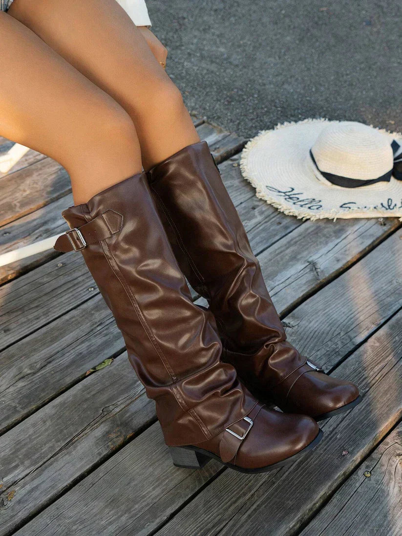 Veyla | Hohe Damenstiefel mit Schnallen – Veganes Leder