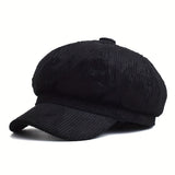 schwarze cordmütze im retro-stil für damen