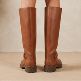 Rovena hohe Stiefel Damen in Braun – Rückansicht mit Profilsohle