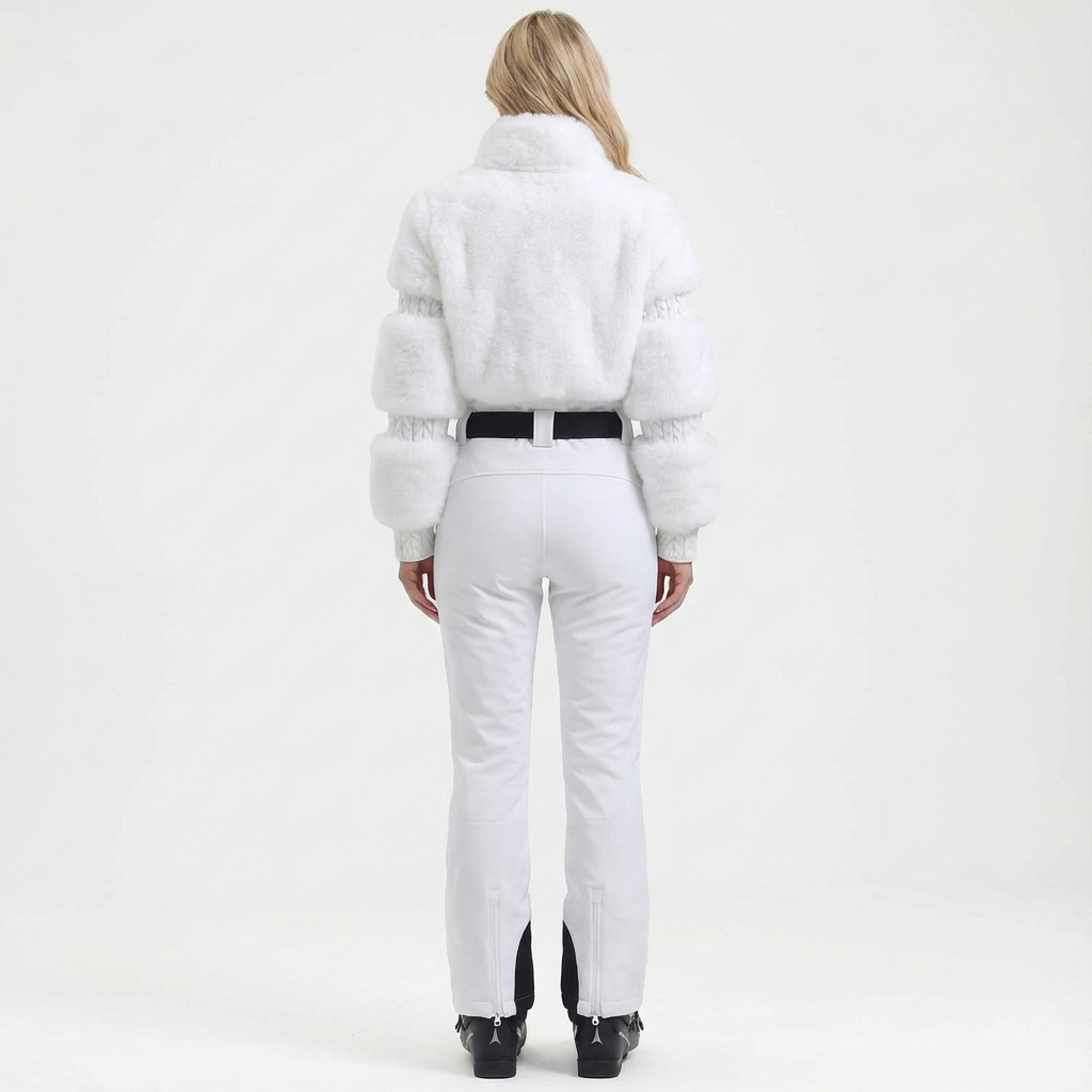 Weißer ski jumpsuit damen tailliert rückansicht