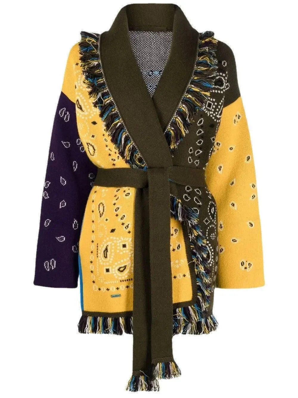 Meliora Bandana Cardigan | Warme Damen Strickjacke mit Fransen & Muster
