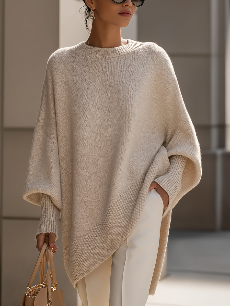 Oversized Strickpullover Damen mit Rundhals und längerem Schnitt