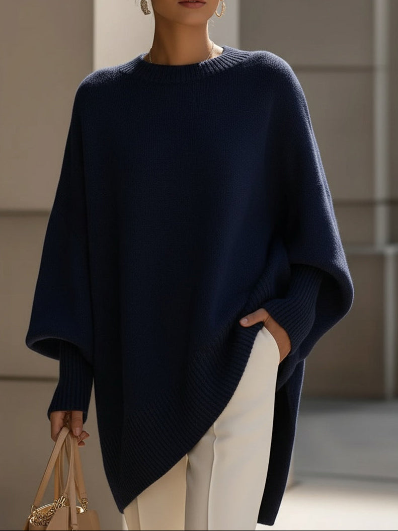 Grauer Grobstrick Pullover Damen oversized mit Rundhals