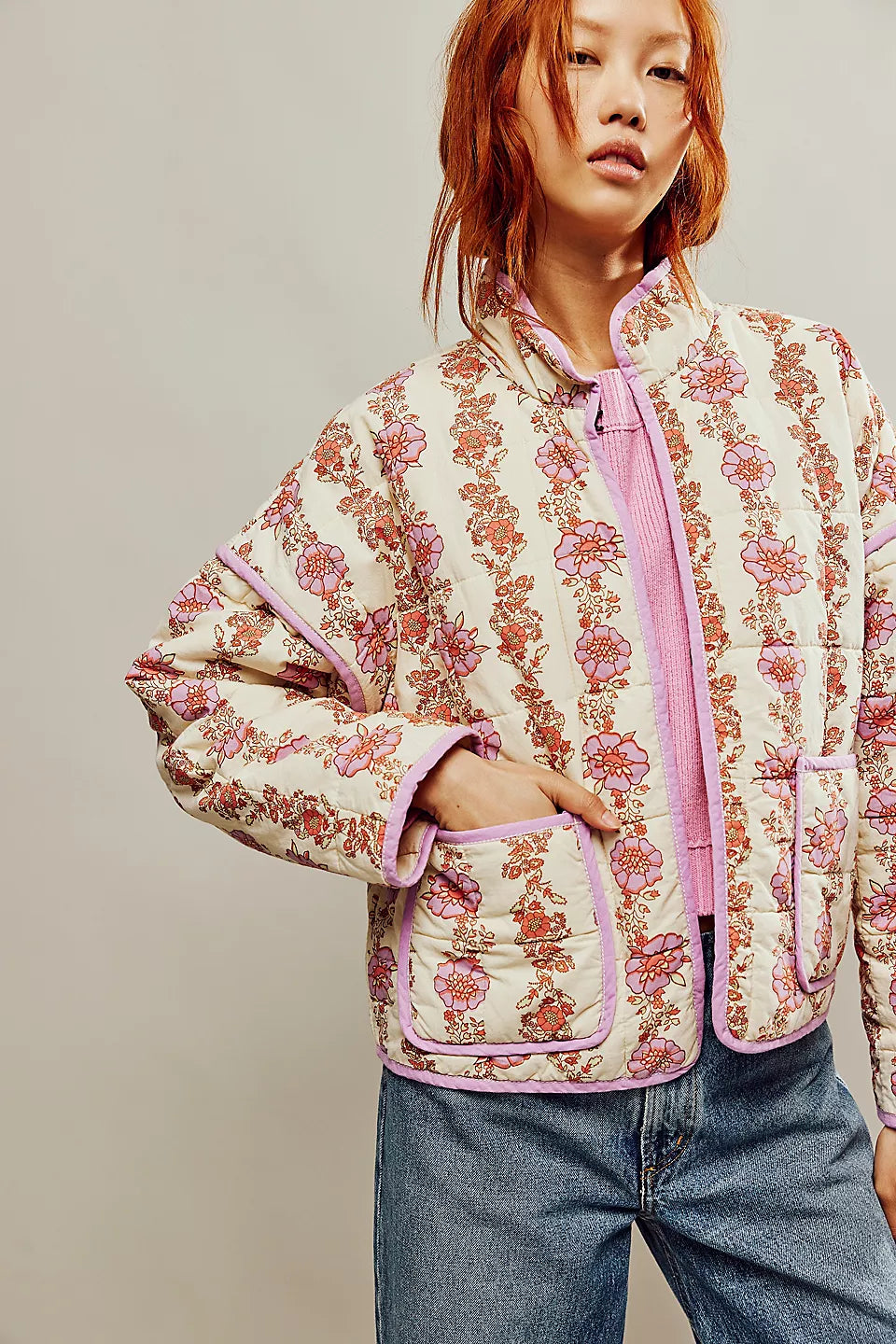 Patch & Puff Jacke | Damen Übergangsjacke mit Print & Steppung