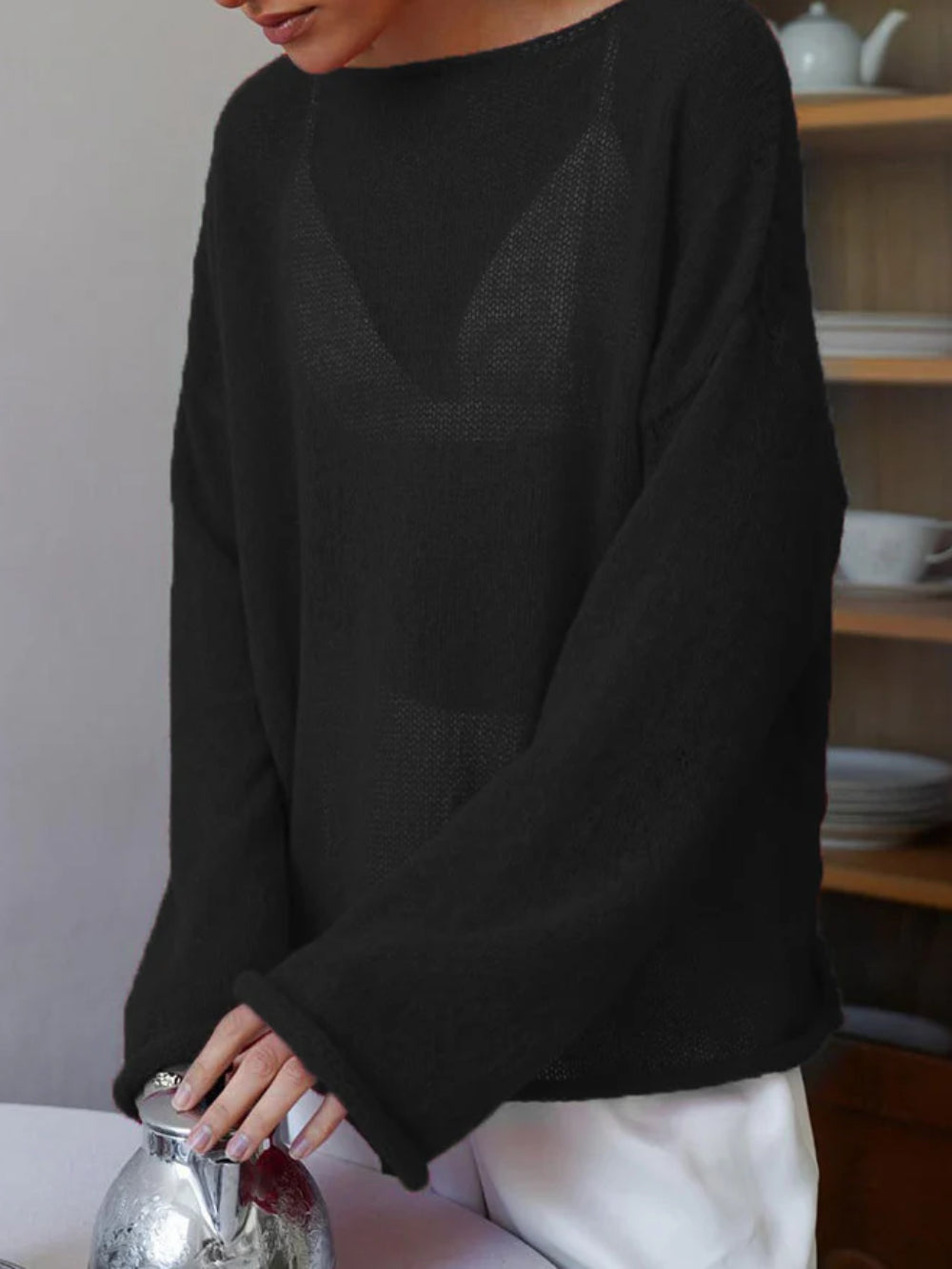 Elayne Knit in Schwarz, lässig im Alltag gestylt
