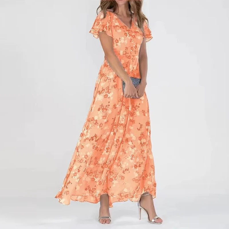 Midi-Kleid in Orange mit fließendem Schnitt – Sommerlook
