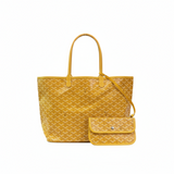 gelbe tote bag mit clutch