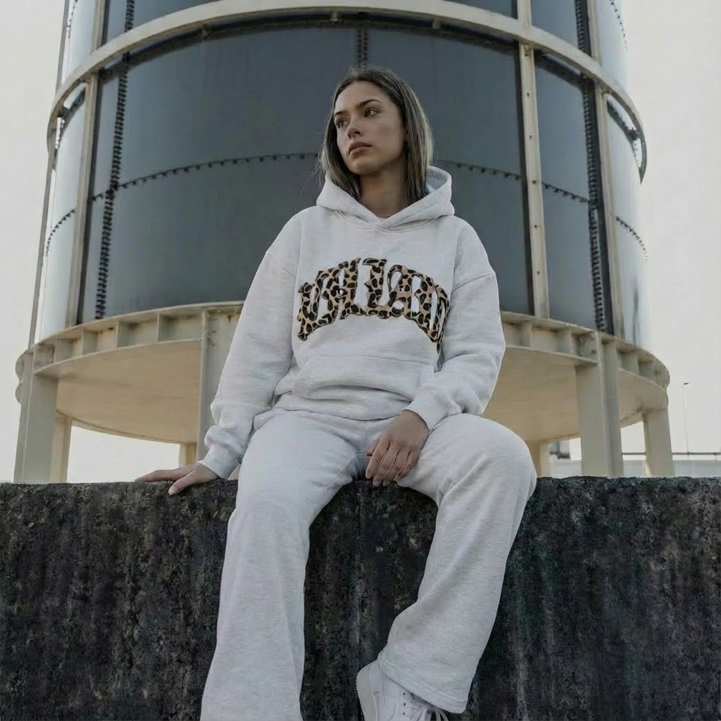 Graue Lounge Set mit Leo-Details Damen