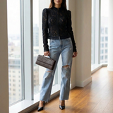 Lunéa Spitzenbluse | Elegante Bluse mit Stehkragen & femininer Silhouette