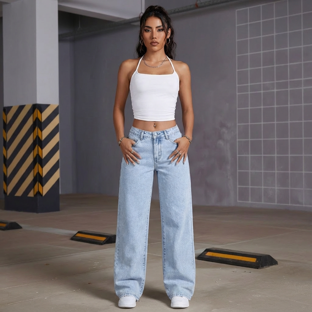 Rosélune Wide Leg Jeans | High Waist Damenjeans mit Schleifendetail